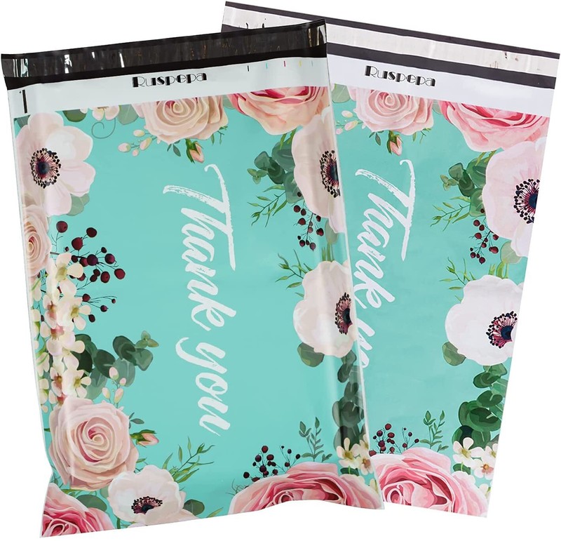 14.5×19 Inch Poly Mailers Shipping Bags Thank You Notes Flowers Surrounded Te…