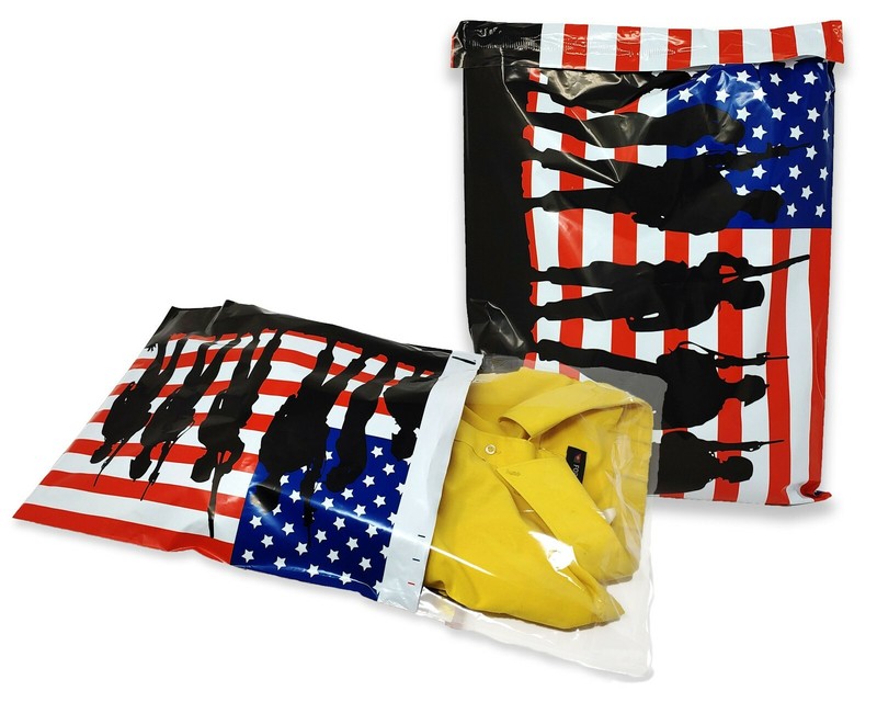 10x13, 12x15 U.S Soldier Patriotic Poly Mailers, Custom Flag Shipping Envelopes
