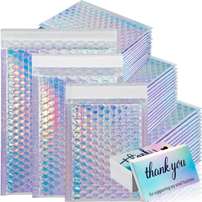 50 Pcs Metallic Bubble Mailers, 3 Sizes Holographic Bubble Mailer, Self Seal ...