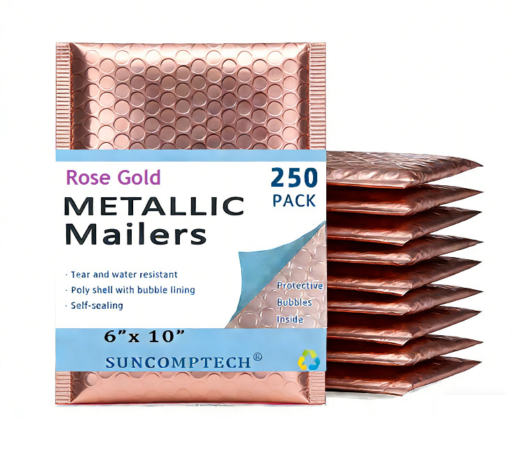 6×10 Metallic Poly Bubble Mailer Padded Shipping Envelope, Rose Gold, 250 Pieces