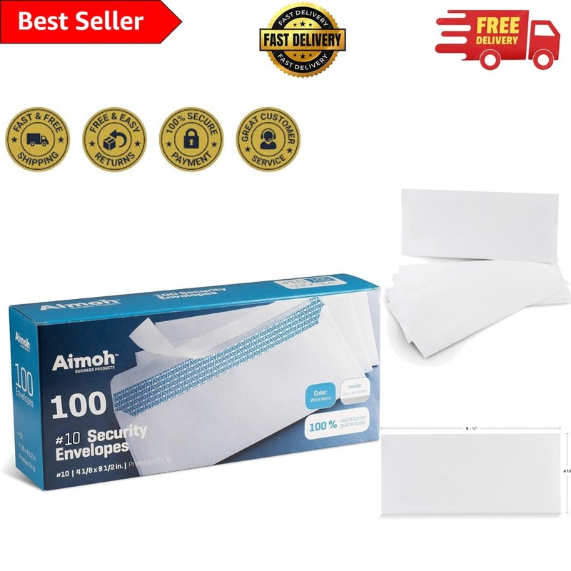 Security Self-Seal Envelopes, 100 Count, 4⅛ x 9½ Inches, Windowless Privacy