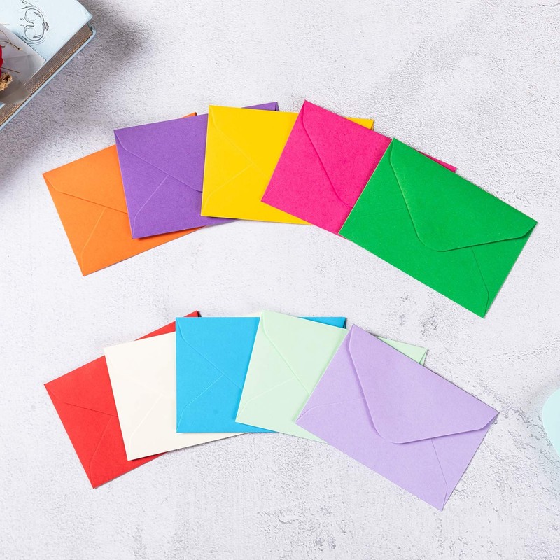 100 Pack Mini Envelopes w/ Note Cards, Self Adhesive 4x2.7" Multicolor gallery