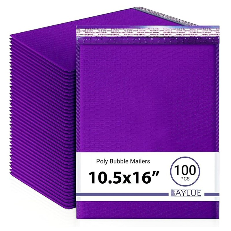 Purple Bubble Mailers 10.5x16, Self Seal Poly 10.5"x16" / 100 Pack,
