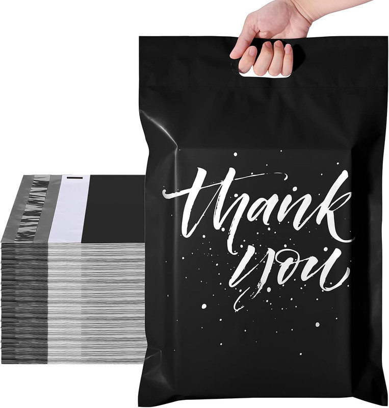 Thank You Poly Mailers 14.5X19 50 Pcs, Easy to Carry Shipping Bags with Handle,