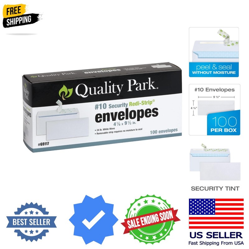 Security Envelopes, No Window, Redi-Strip Self Seal Envelopes, 24-lb White Wo…