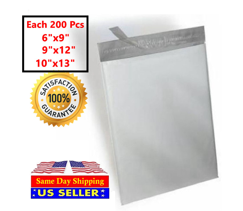 600 Combo 200 Each 6X9 & 9X12 & 10X13 White Poly Mailer Self Sealing Bags 2.0Mil
