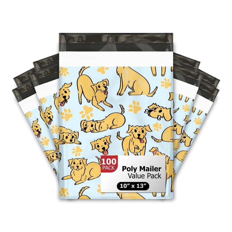 100 PCS Dogs Designer Poly Mailers Shipping Envelopes Printed 10×13 Inch