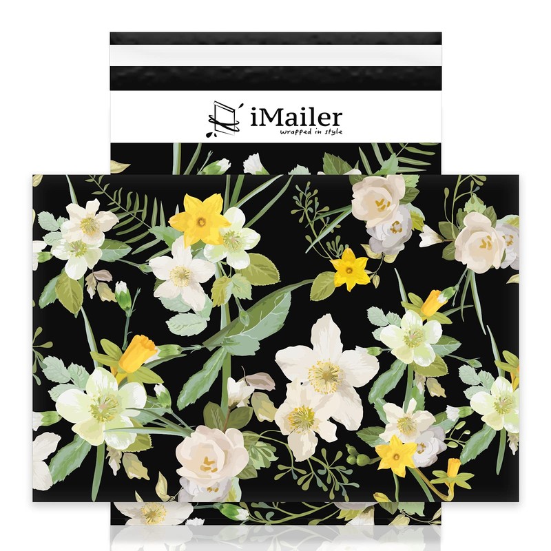 Black Flower Poly Mailers 6×9 Inch Mailing Shipping Envelopes Bags 200 PCS