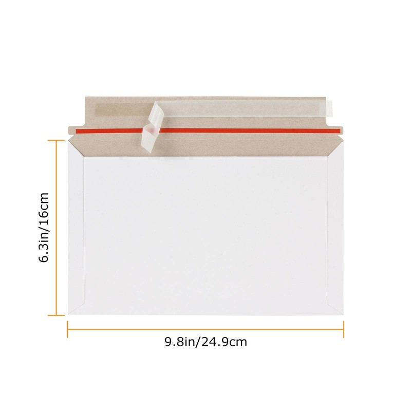 100 Pack Rigid Mailers 6 x 10 Stay Flat Mailer White Self Seal Cardboard Pape... gallery