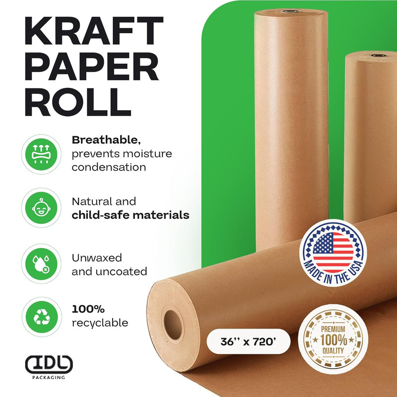 36" X 8640" (720 Feet) - Brown Kraft Paper Roll - 50Lb Thickness - Usa-Made Heav gallery