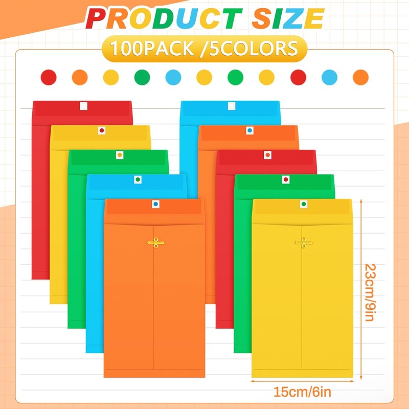 Geyee 100 Pcs Clasp Manilla Envelopes 6 x 9 Inch 6 x 9 Inch, Multicolor gallery