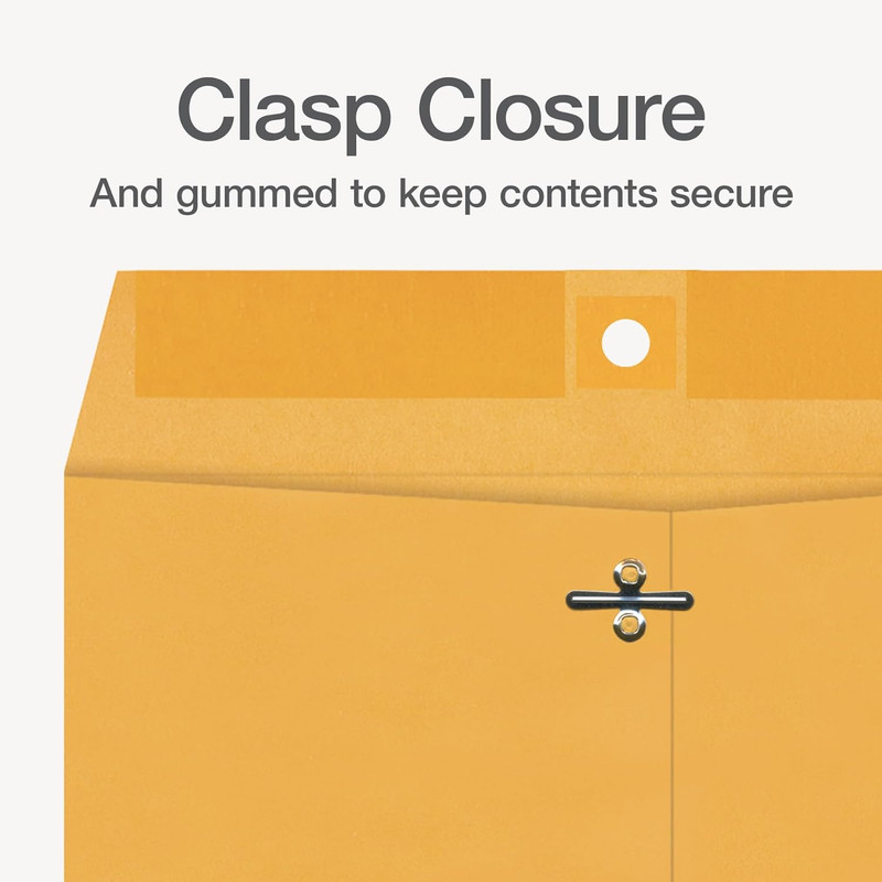 Clasp Envelopes, Heavy-Duty Brown Kraft, Secure Metal Clasp and Gummed Seal, Lar gallery