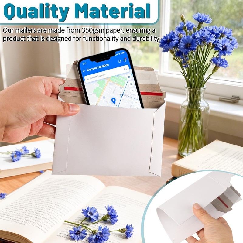 100 PCS 4.5x6.5 Inch White Rigid Mailers Self Seal Document Cardboard Envelope gallery