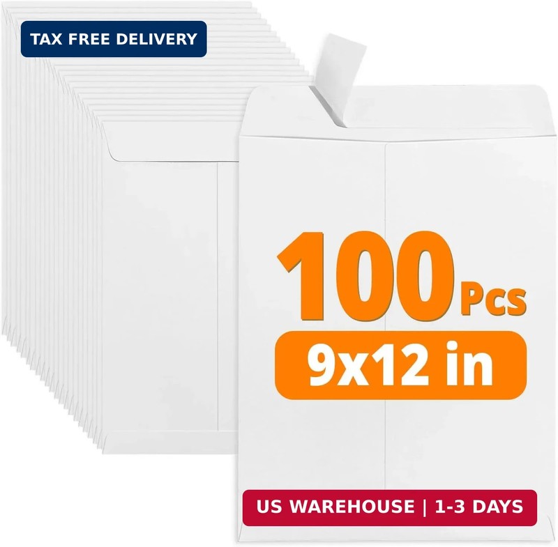 SUNEE Envelopes 9×12, Self Seal Catalog Mailing Envelopes 9×12, 28LB White Kraft