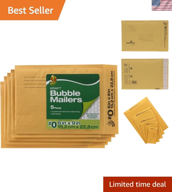 Self-Seal Kraft Bubble Mailers 6×9 in Tan – 5-Pack for Everyday Mail Needs