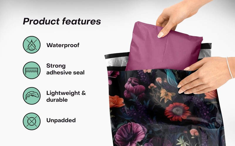 100 PCS 10x13 Inch Dark Floral Poly Mailer Shipping Bags Waterproof Envelope gallery