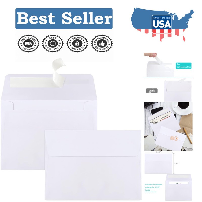 90 A1 White Envelopes – Self-Seal for Weddings, Invitations, and More