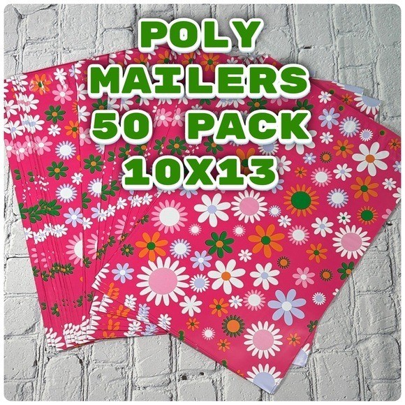 Poly Mailers 50 Pack 10×13 Flower Design Colorful Pink Orange Purple Green