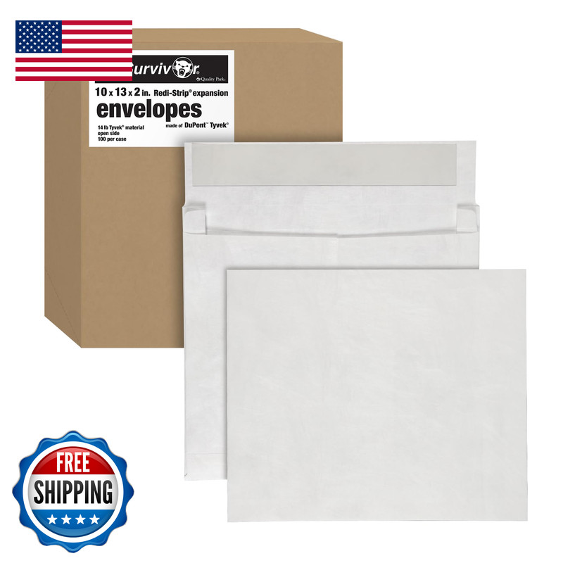 Quality Park Tyvek Envelopes 100 Pack Large 10 X 13 Mailers 2 Inch Expansion