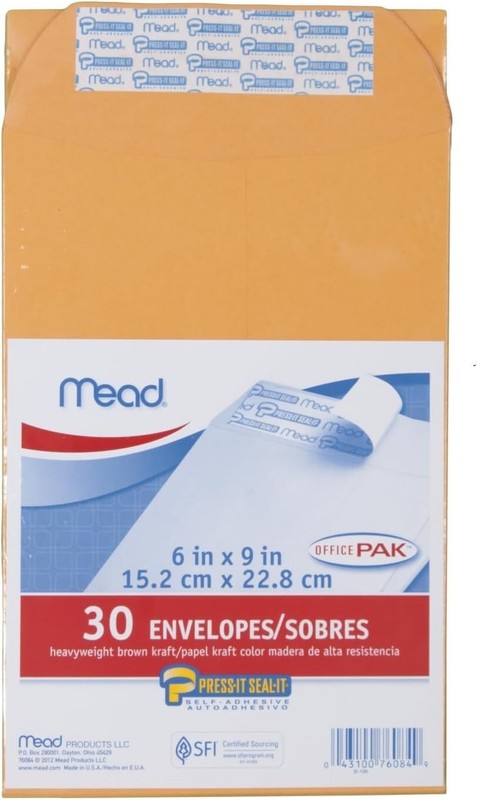 Letter Size Mailing Envelopes Press-It Seal-It Self Adhesive Closure All-Purpose