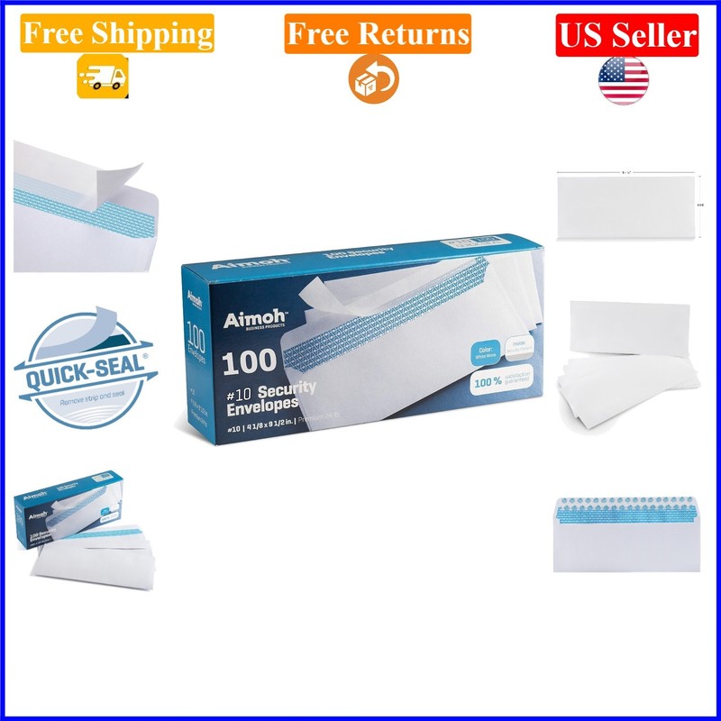 Self Seal Envelopes 100 Pack, White, No Window, 4⅛ x 9½, Secure
