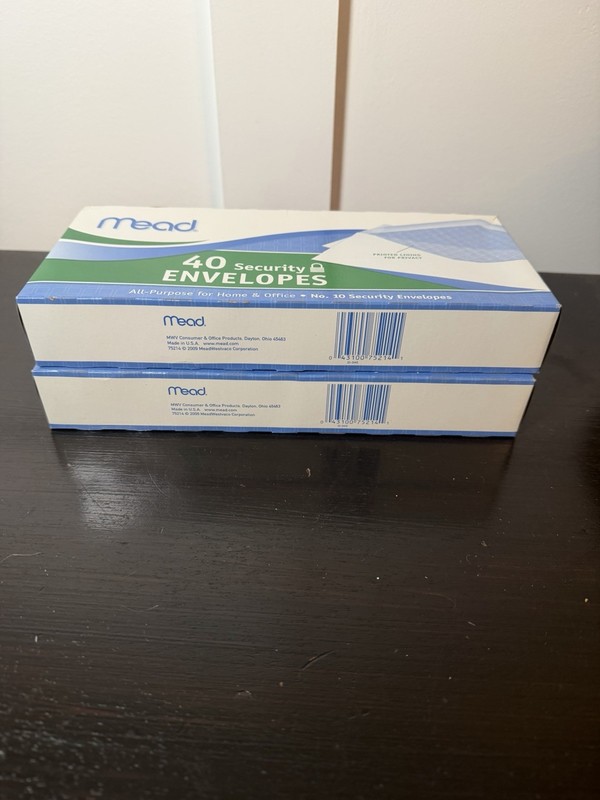 Lot of 2 Mead No.10 Security Envelopes 4-1/8" X 9-1/2", White, 80 Total USA gallery