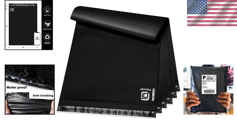 100 Pcs 10x13 Inch Black Poly Mailers - Waterproof Shipping Envelopes, Self-Seal gallery