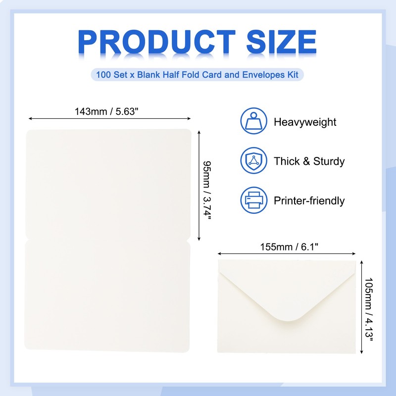 100 Set 4 x 6" Blank White Half Fold Card and Envelopes, White gallery