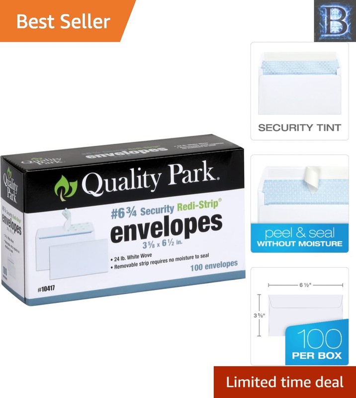 3-5/8 x 6-1/2 Self-Seal Security Envelopes, 100 Pack with Redi-Strip Closure