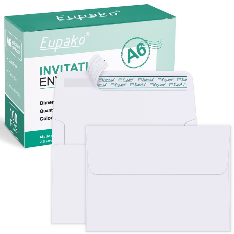 Eupako A6 White Envelopes 4×6, 100 Pack Self Seal Envelopes for 4×6 Cards, Photo