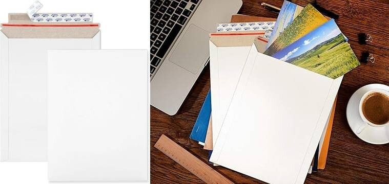 Sobres de cartón blancos autosellables para documentos fotográficos de 9 x 11,5.