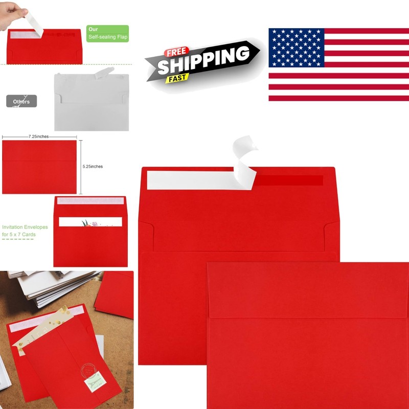 Self Seal 5×7 Envelopes Red 50 Pack Ideal for Weddings and Special Events