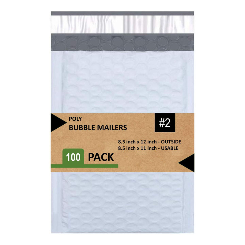 Poly Bubble Mailers 8.5×12 Inches Waterproof Pack of 100, White/Grey