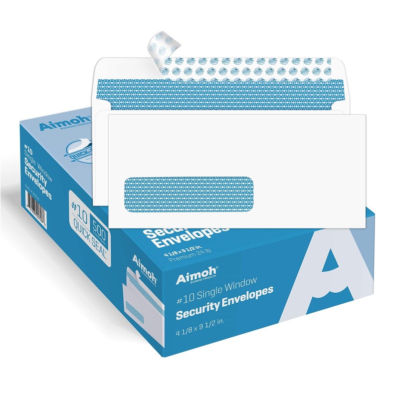 Aimoh 500#10 Single Left Window SELF Seal Security Envelopes – Super Strong Q…