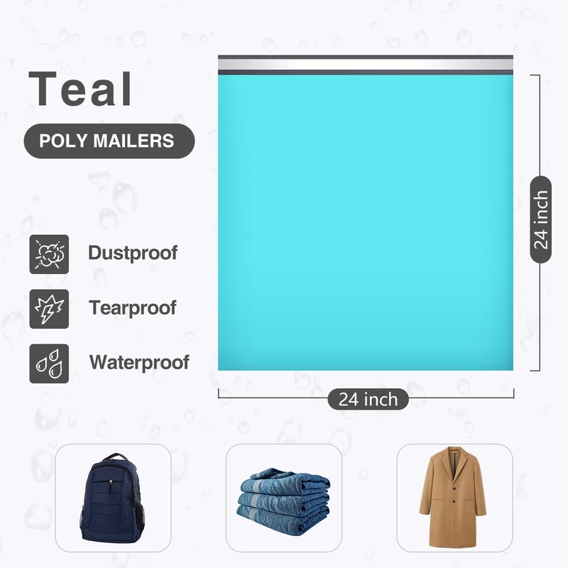 Poly Mailers 24x24 Inch Teal 50 Pack Extra Large Bags Strong Thick Mailing En... gallery