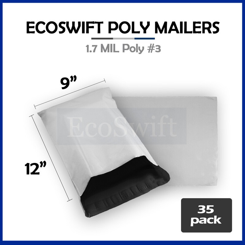 35 9 x 12 EcoSwift White Poly Mailers Shipping Envelopes Self Seal Bags 1.7 MIL
