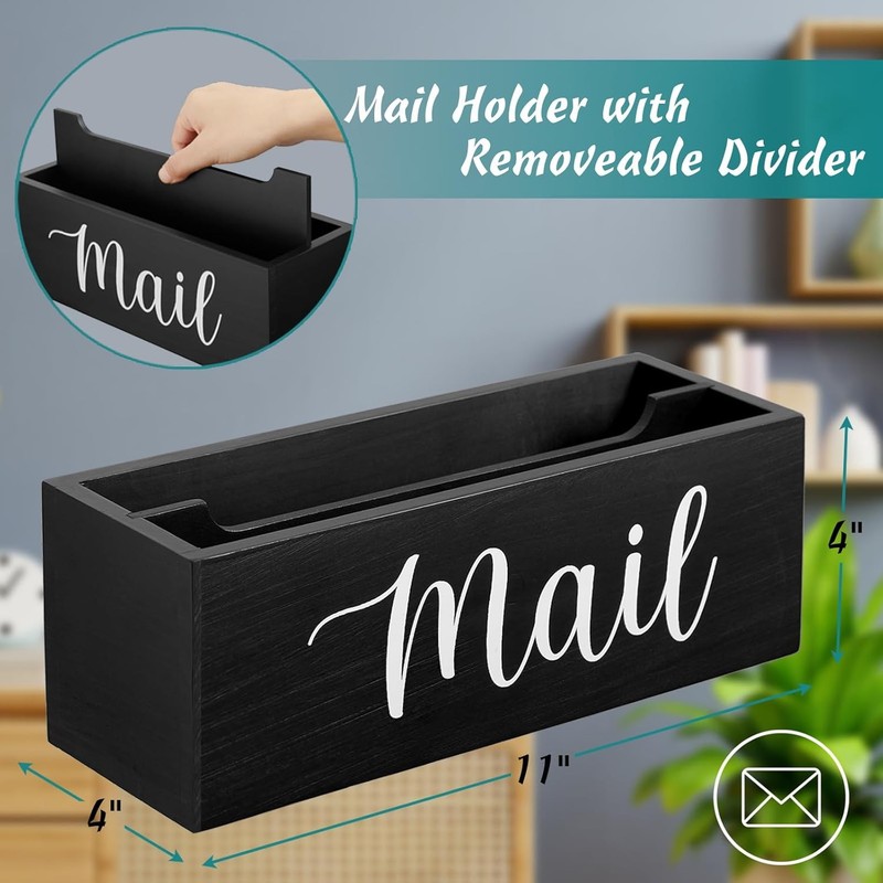 DRASTAR Mail Organizer, Holder with 2 Slots, Basket 2 Black gallery