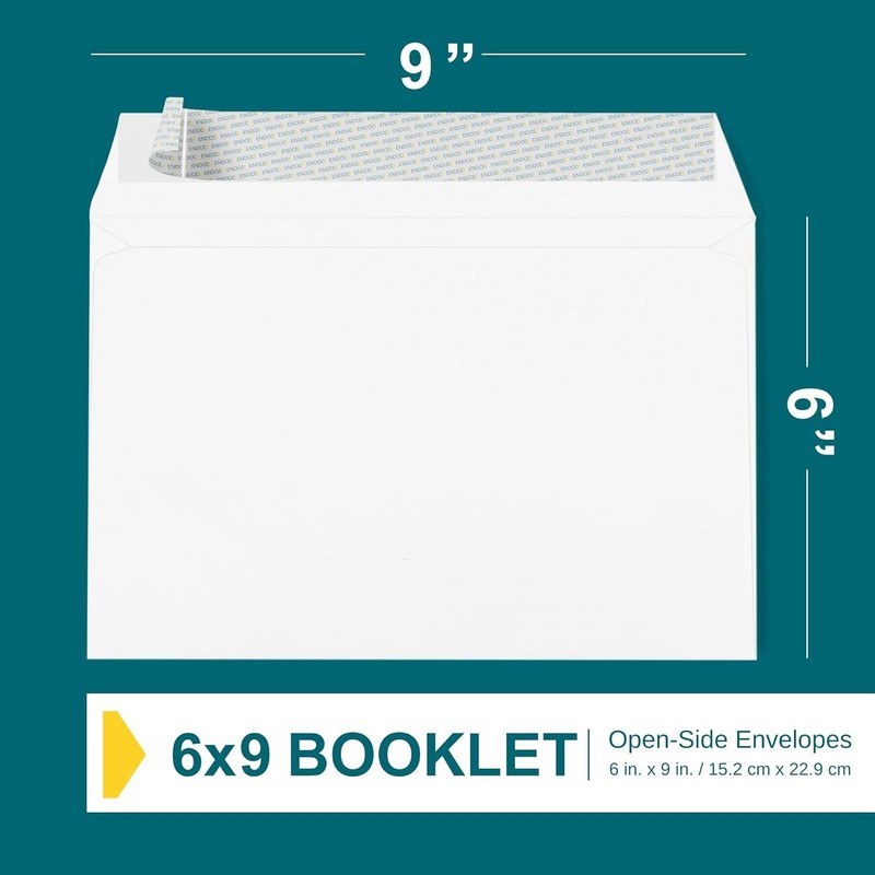 6x9 Booklet Envelopes 50 Pack White Self Seal Open Side Mailers gallery
