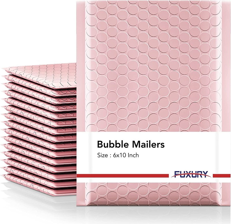 Fuxur Bubble Mailers 6×10 Inch Light Pink 25 Pack Metallic Poly Padded Envelopes