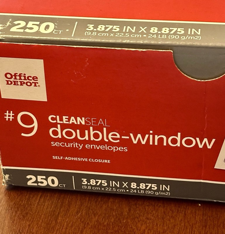 Double-Window #9 Security Envelopes 3-7/8 x 8-7/8 Office Depot 242 Envelopes gallery