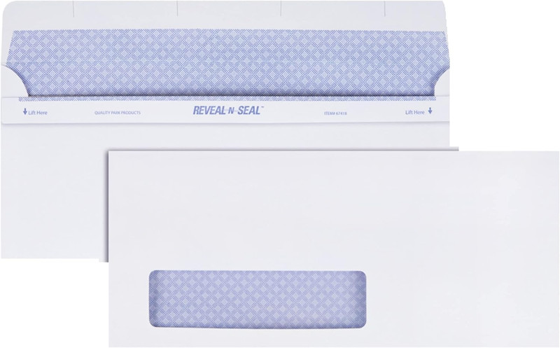 Window Security Envelope, Reveal-N-Seal, White, 4.125 X 9.5, 500 per Box, (67418