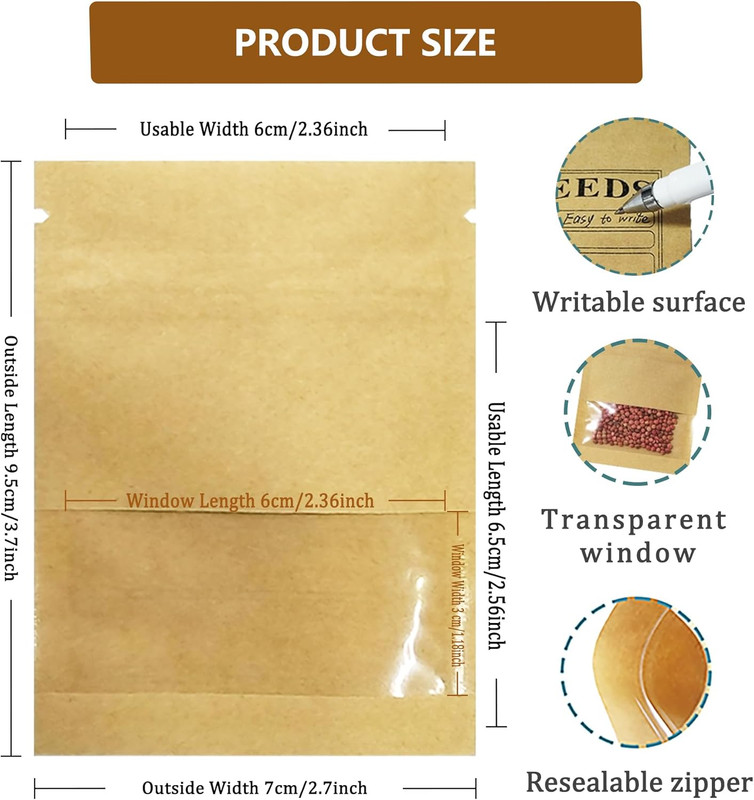 PABCK 100 Pack Small Resealable Seed Envelopes with Clear Window 2.7X3.7Inch Bro gallery
