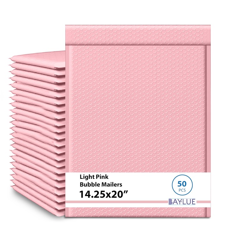 Light Pink 14.25×20 Inch Poly Bubble Mailers #7 | Self Seal Large Padded Envelop