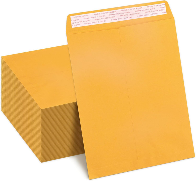 9X12 Manila Envelopes Self Seal 100 Pack, Yellow Brown Large Catalog Envelopes