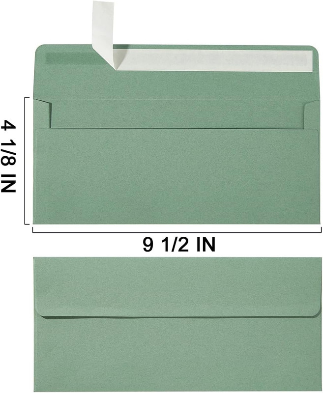 100 Pack Sage-Green #10 Business Envelopes Self Seal Standard Envelopes for Offi gallery