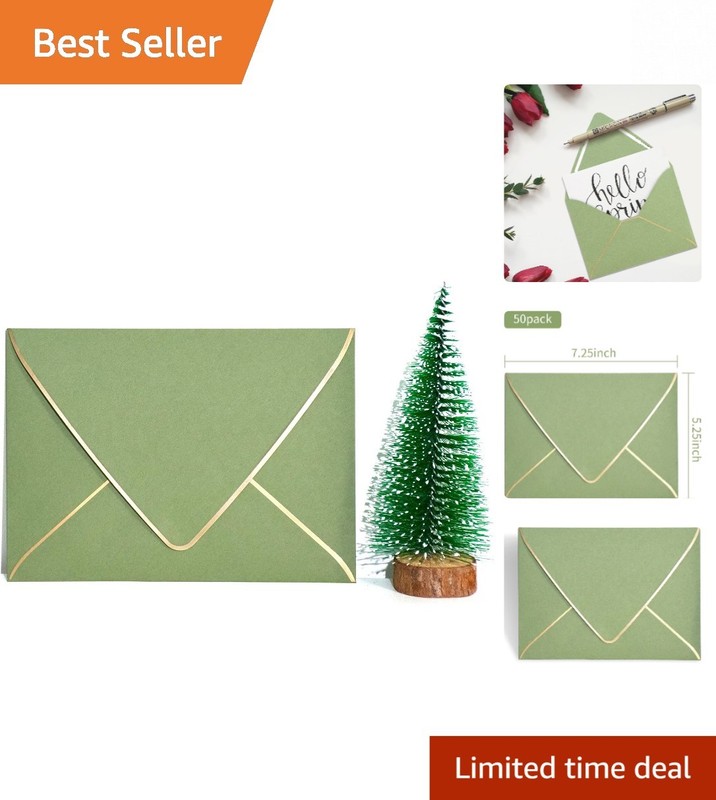 25 Luxury Sage Green Self-Seal A7 Envelopes with Gold Edges – For Every Occasion