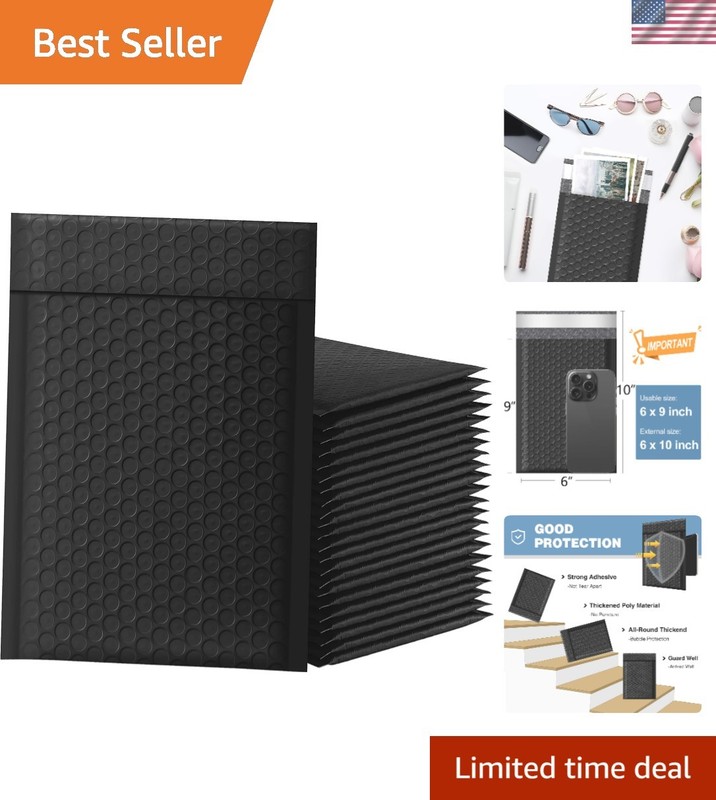 Brand New Bubble Mailers 6×10 Inch 25pcs Black Shipping Bags for Small Business
