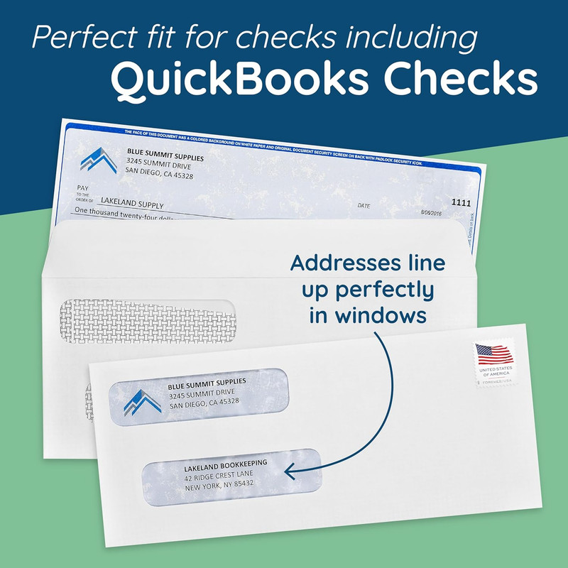 500 No. 8 Flip and Seal Double Window Security Check Envelopes - Designed for Qu gallery
