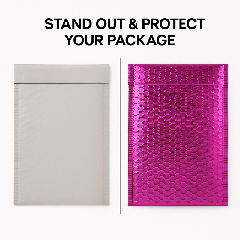 Metallic Pink Bubble Mailers 6.5x10 Padded Poly Envelopes Self Seal Waterproof gallery