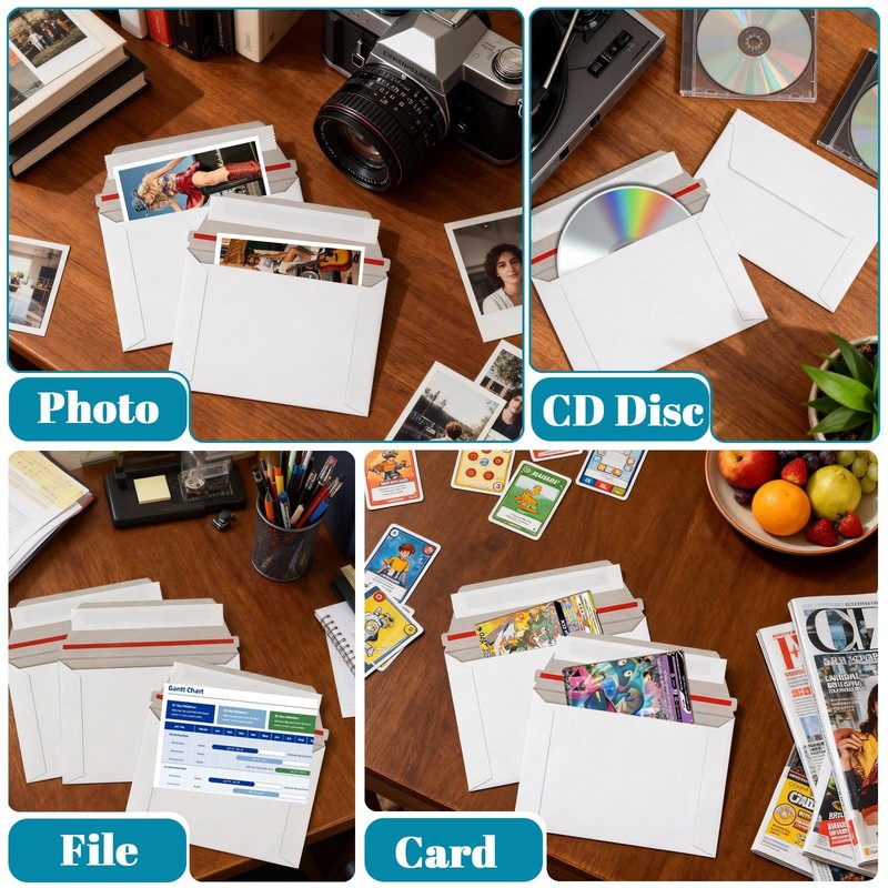 100 PCS 4.5x6.5 Inch White Rigid Mailers Self Seal Document Cardboard Envelope gallery